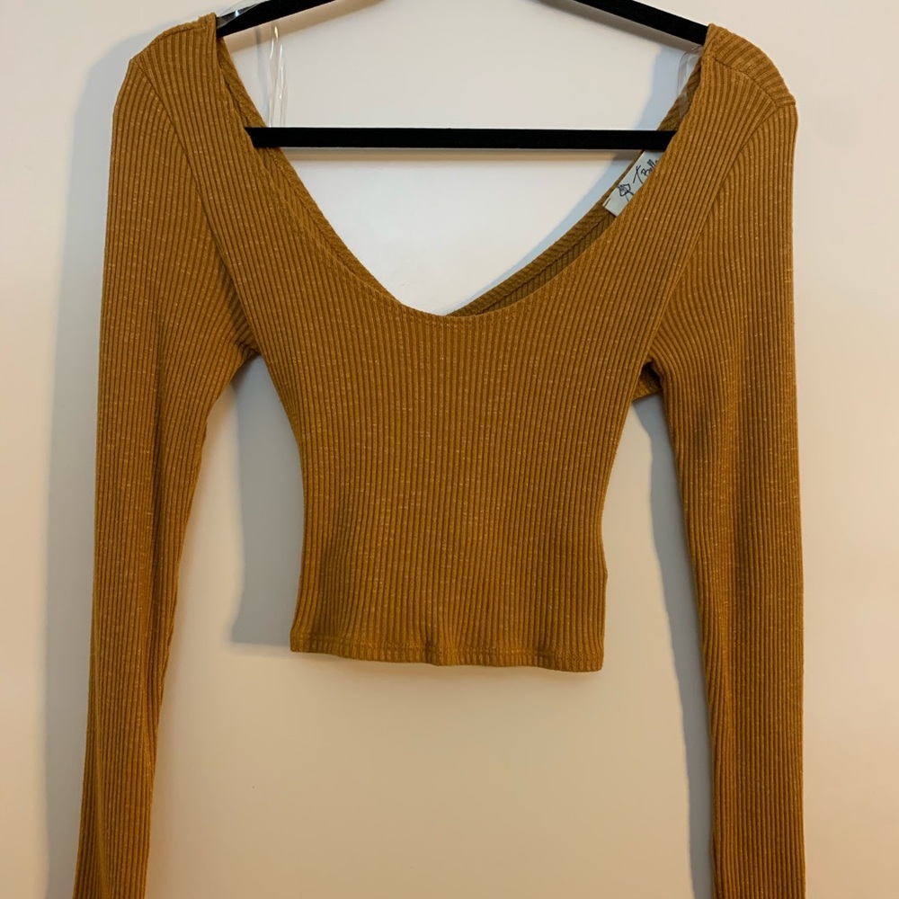 F21 Yellow Cropped Sweater w/ Open Back